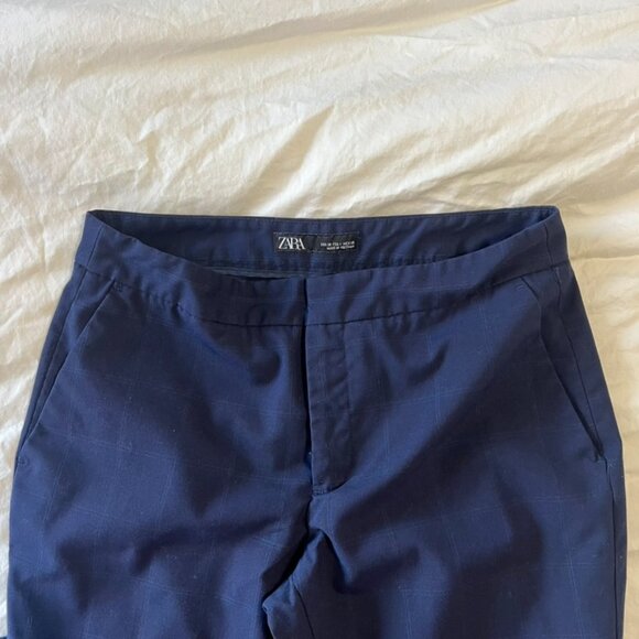 Navy Blue Cropped Straight Leg Trousers - Picture 3 of 3